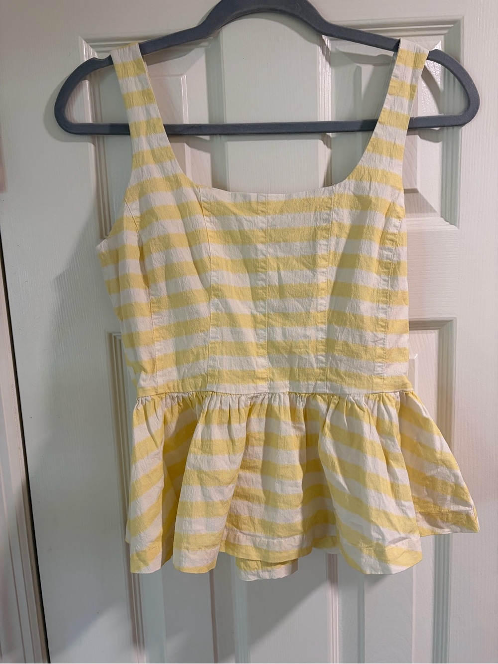Avec Les Filles Yellow & White Striped Peplum Tank Top